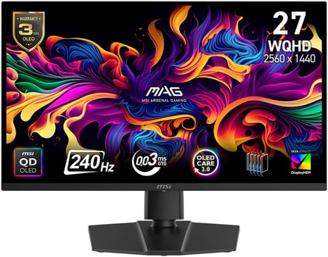 msi MAG 271QP QD-OLED X24 26.5 Inch WQHD Gaming Monitor - 2560 x 1440 Quantum Dot OLED Panel 240Hz / 0.03ms, 99% DCI-P3, ΔE≤2, DisplayHDR True Black 400, DP 1.4a, HDMI 2.1
