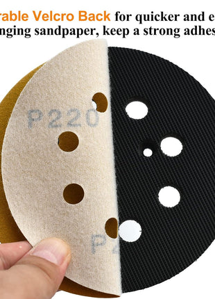 Aiyard 5-Inch 8-Hole Hook and Loop Sanding Discs 220-Grit Random Orbit Sandpaper, 50-Pack