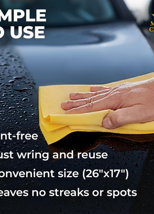 Premium Shammy Cloth for Car Drying - 26"x17" - Super Absorbent Chamois Towel for Car - Scratch-Free, Reusable & Soft