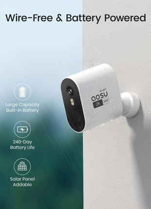 aosu 2K QHD Battery Security Cameras Wireless Outdoor System, 2-Cam-Kit | True 2K HD Night Vision, No Subscription Required, Long Battery Life, 166° Wide View, Spotlight & Siren Alarm, Motion Alert