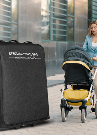 RAYMACE Padded Stroller Travel Bag for Airplane with Wheels Fits to UPPAbaby Vista V2 V3, Cruz V2 V3,Travel Safe Protection Storage Bag, Patterned Design, Black