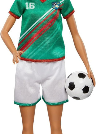 Barbie Careers Fashion Doll & Accessory, Soccer Player with Brunette Ponytail, #16 Uniform, Tall Socks, Cleats & Ball