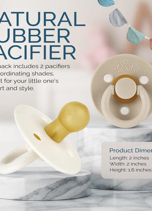 Itzy Ritzy Natural Rubber Pacifiers for 0–6 Mos, Set of 2 (Coconut/Toast) | Baby Pacifiers with BPA-Free Cherry-Shaped Nipple & Large Air Holes for Added Safety, Soothing Comfort, Newborn Essentials