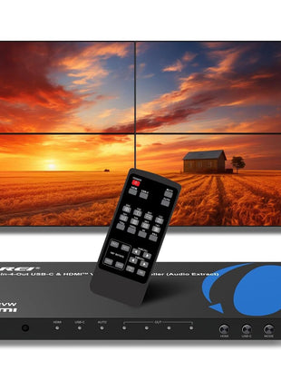 OREI 4K 2x2 Video Wall Controller with HDMI and USB-C inputs, 4K@60Hz Resolution | 180° Rotation, RS-232, and Audio Extraction