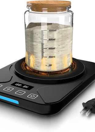 Sourdough Starter Warmer Mat - 24H Timer - Precise 1°F Thermostat Control (70-100°F) - Smart Memory Warming On/Off - Fits Jars Up to 40oz - Perfect for Home Baking (Moonlight White)