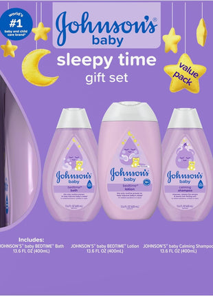 Johnson's Baby Sleepy Time Bedtime Gift Set with Relaxing NaturalCalm Aromas, Bedtime Baby Bath Shampoo, Wash & Lotion, Baby Bedtime Essentials, Hypoallergenic & Paraben-Free, 3 Items