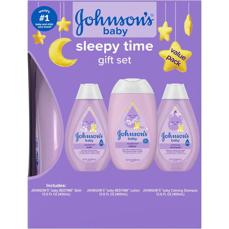 Johnson's Baby Sleepy Time Bedtime Gift Set with Relaxing NaturalCalm Aromas, Bedtime Baby Bath Shampoo, Wash & Lotion, Baby Bedtime Essentials, Hypoallergenic & Paraben-Free, 3 Items