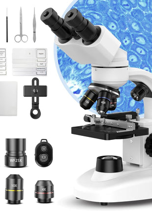 Compound Binocular Microscope for Kids & Students, 40X-2000X Magnification, Microscope Kit with Slides & Specimens, Lab Equipment for School Biology Class & Home Science Experiments