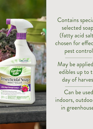Garden Safe Brand Insecticidal Soap Insect Killer, 32 Fluid Ounces, For Organic Gardening, Kills Bugs Through Contact