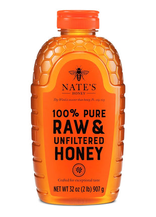 Nate's 100% Pure, Raw & Unfiltered Honey - Award-Winning Taste, 32oz. Squeeze Bottle