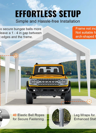 VEVOR Carport Replacement Canopy Cover 10 x 20 ft, Garage Top Tent Shelter Tarp Heavy-Duty Waterproof & UV Protected, Easy Installation with Ball Bungees,White (Only Top Cover, Frame Not Include)