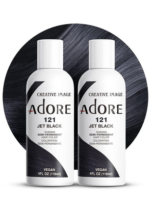 Adore Semi Permanent Hair Color - Vegan and Cruelty-Free Black Hair Dye - 4 Fl Oz - 121 Jet Black (Pack of 2)