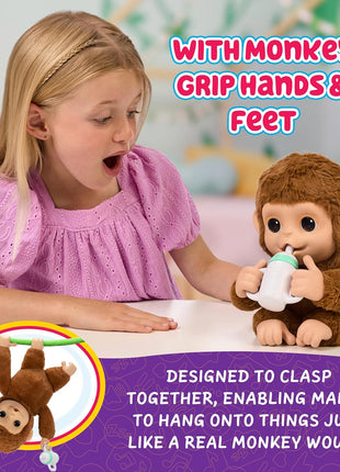 Little Live Pets My Baby Monkey Mango, 50+ Sounds and Reactions, Plush Interactive Monkey Toy Set with Accessories, Interactive Pets for Kids Ages 4+
