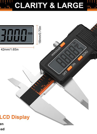 HARDELL Digital Caliper, 6 Inch Stainless Steel Caliper Measuring Tool with Large LCD Screen, Electronic Micrometer Caliper Digital Inch/Millimeter Conversion, Automatic Off(Ruler & 2 Batteries)