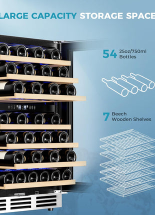 EUHOMY 24 Inch Wine Cooler Refrigerator 54 Bottl-Dual Zone, Built-in or Freestanding Wine Fridge with Glass Door, Wine Refrigerator for Home Bar Kitchen