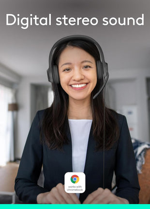 Logitech H390 Wired Headset PC/Laptop Stereo Headphones - Black | For PC/Laptop, stereo headphones, microphone, in-line controls, works with Chromebook