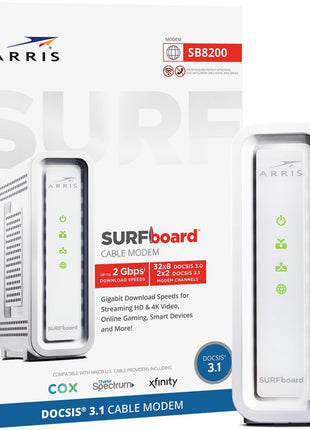 ARRIS (SB8200) - Cable Modem - Fast DOCSIS 3.1 32x8 Gigabit Cable Modem , Approved for Comcast Xfinity, Cox, Charter Spectrum, & more | 1 Gbps Max Internet Speed, 4 OFDM Channels - (No Built-in Wifi)