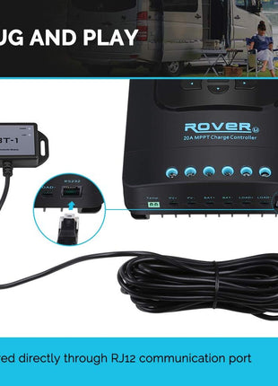 Renogy Bluetooth Module RJ12 Communication Port Compatible Rover/Wanderer/Adventurer Charge Controllers, BT-1 RS232,Black