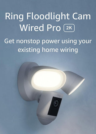 Ring Floodlight Cam Wired Pro, Home or business security, Retinal 2K Video, Color Night Vision and Two-Way Talk with Audio+, White
