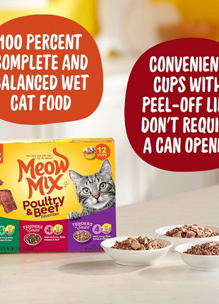 Meow Mix Tender Favorites Poultry & Beef Variety Pack, Wet Cat Food, 2.75 oz Cup (24 Pack)