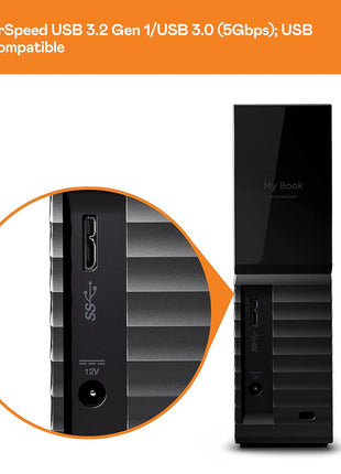 WD 22TB My Book Desktop External Hard Drive, USB 3.0, External HDD with Password Protection and Backup Software - WDBBGB0220HBK-NESN
