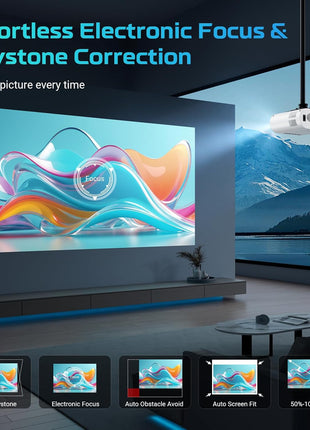 GooDee Smart Viedo Projector 4K with WiFi and Bluetooth, 1000ANSI Brightness Auto Keystone Focus Mini Movie Projector Portable for Home Theather Indoor/Outdoor