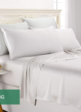King Sheets by Pure Bamboo, Genuine 100% Organic Viscose Derived from Bamboo Bed Sheet Set, Soft & Cooling, Double Stitching, 2 Year Quality Promise (King, White)