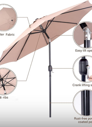 Backyard Expressions 9 ft. Patio Umbrella, Market Table Umbrella w/Tilt and Crank, 8 Ribs