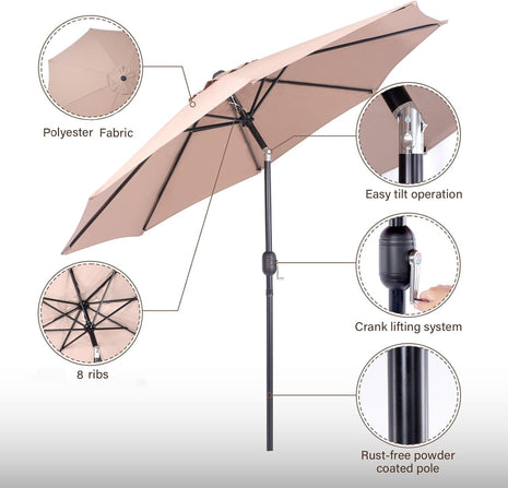 Backyard Expressions 9 ft. Patio Umbrella, Market Table Umbrella w/Tilt and Crank, 8 Ribs