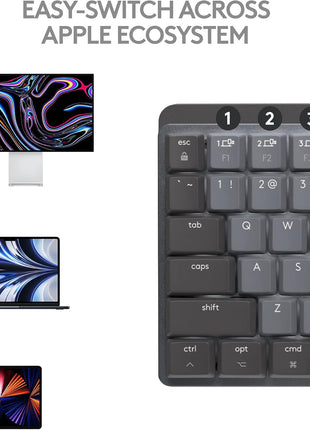 Logitech MX Mechanical Mini for Mac Wireless Illuminated Keyboard, Low-Profile Performance Switches, Tactile Quiet Keys, Backlit, Bluetooth, USB-C, Apple, iPad - Space Grey