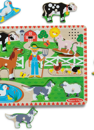 Melissa & Doug Old MacDonald's Farm Song Puzzle – 8-Piece Wooden Peg Puzzle with Light-Activated Sounds, Music Learning Toy for Toddlers and Preschoolers Ages 2+