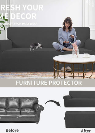 Easy Going Stretch Sofa Slipcover 1 Piece Sofa Cover Furniture Protector Couch Soft with Elastic Bottom for Kids, Polyester Spandex Jacquard Fabric Small Checks (Sofa, Dark Gray)