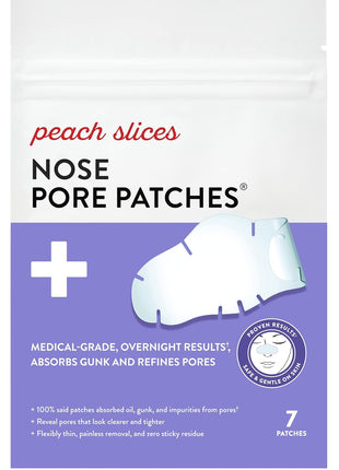 Peach Slices - Nose Pore Patches (7 ct) - Overnight Blackhead Remover - Pore Strips - Absorbs Gunk - Thin, Flexible & Painless - Hydrocolloid Patches - Vegan & Cruelty Free - Korean Skin Care & Beauty