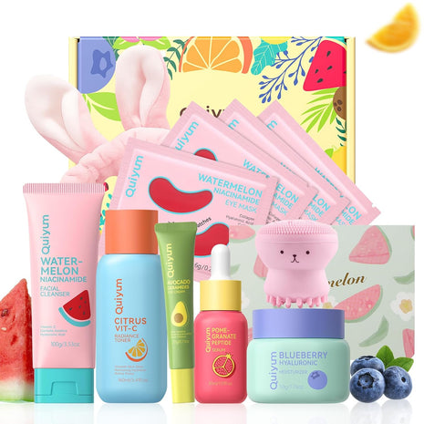 QUIYUM Daily Skincare Set for Young Women, 6-Piece Facial Care Routine