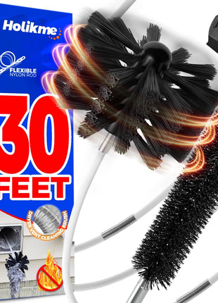 Holikme Dryer Vent Cleaner Kit - 30Ft Fireplace Chimney Brushes Flexible | Dryer Vent Cleaner Brush with Drill Attachment, Removes Years of Lint Buildup, Improves Airflow, Faster Drying & Fire Safety