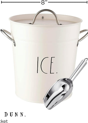 Rae Dunn Ice Bucket with Scoop   Stainless Steel Bucket with Handle, Lid and Ice Scooper   4 Qt. Storage Bin for Ice Cubes for Bars, Parties, Backyard Barbeques, Picnics, and Camping (White)
