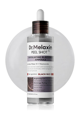 Dr.Melaxin Peel Shot Black Rice Exfoliating Ampoule, Face Exfoliator with AHA BHA Niacinamide Rice Bran Water, Blackhead Remover, Pore Minimizer, Brightening Glass Skin Serum, Korean Skin Care, 2.7 oz