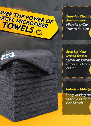 HOMEXCEL Microfiber Cleaning Cloth 12 Pack, 12.5 x 12.5 inch Microfiber Towels for Cars, Ultra Absorbent Washing Cloth, Lint Free Streak Free Cleaning Rags for Car, Kitchen, and Window (Grey)