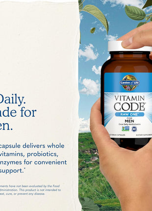 Garden of Life Vitamin Code Raw One for Men, Once Daily Multivitamin, 75 Capsules, One a Day Mens Vitamins plus Fruit, Veggies & Probiotics for Mens Health, Vegetarian Multivitamins