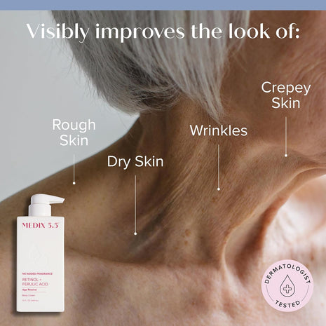MEDIX Fragrance Free Retinol Face Moisturizer & Body Lotion Crepey Skin Care Treatment | Anti Aging Firming Retinol Cream For Face Targets Loose Crepe Skin, Wrinkles, & Fine Lines, 15 Fl Oz
