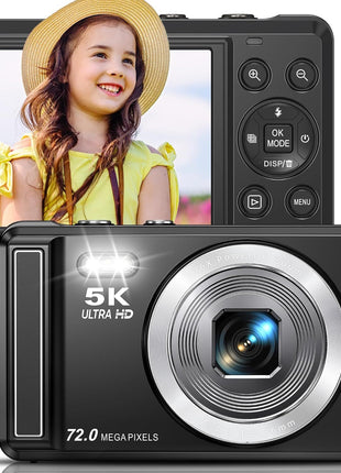 5K Digital Camera - 72MP UHD Digital Cameras for Photography - Autofocus Point and Shoot Small Camera with Flash for Kids - 2.8 Inch Screen Compact Portable Vlogging Camara with 16X Zoom, 32GB SD Card