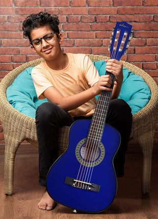 ADM Beginner Acoustic Classical Guitar 30 Inch Nylon Strings Wooden Guitar Bundle Kit for Kid Boy Girl Student Youth Guitarra Online Lessons with Gig Bag, Strap, Tuner, Extra Strings, Picks,Blue