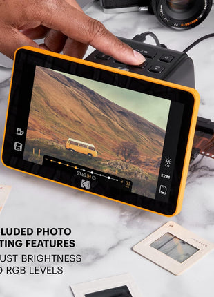 KODAK Slide N Scan Max Digital Film Scanner - Black/Yellow - Tiltable 7-Inch LCD with Gallery Mode & Photo Scanner Preview - Quick-Feed Tray for Slide Digitizer