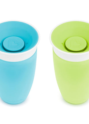 Munchkin Sippy Cups for Toddlers 1-3, Spill Proof Miracle 360 Cup, 10 Ounce, 2 Pack, Green/Blue