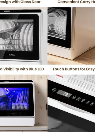 Countertop Dishwasher, 6 Programs Portable Dishwasher with Water Tank | No Hookup Needed, 167 °F High-Temperature Washing, Baby Care & Hot Air Drying Function for Homes, Apartments and RVs