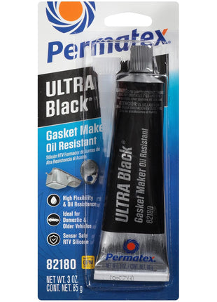 Permatex 82180 Ultra Black Maximum Oil Resistance RTV Silicone Gasket Maker, Sensor Safe and Non-Corrosive, for High Flex and Oil Resistant Applications 3 oz
