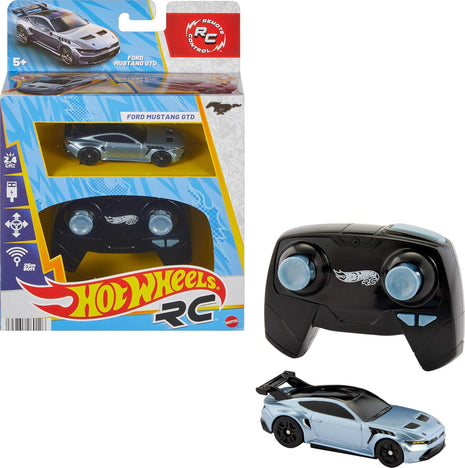 Hot Wheels RC Ford Mustang, Remote-Control Toy Car | 1:64 Scale Booster Button to Race & Stunt On or Off Track, Recharge with USB Cable, Full-Function