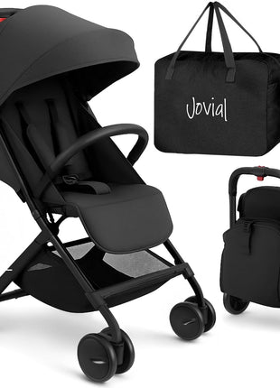 Jovial Lightweight Travel Baby Stroller with One-Hand Easy Fold, Compact Portable Baby Stroller for Everyday Use and Family Travel, with Canopy, Basket, and Included Storage Bag