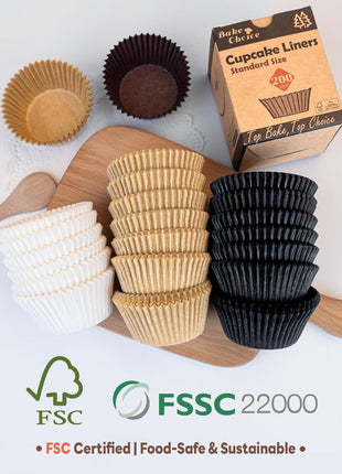 Bake Choice 200pcs Standard Cupcake Liners for Baking, Muffin Liners | Non-stick, Natural, Food-grade, Greaseproof Parchment , Cupcake Wrapper for Party, Christmas, Gift