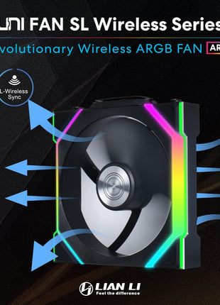 Lian Li UNI Fan SL Wireless (Reverse Blade) 120mm ARGB Fan - Triple Pack - 2.4 GHz Wireless Signal for RGB & Fans Control - Daisy-Chain Design - Controller Included and Required - Black (12RSL1W3B)